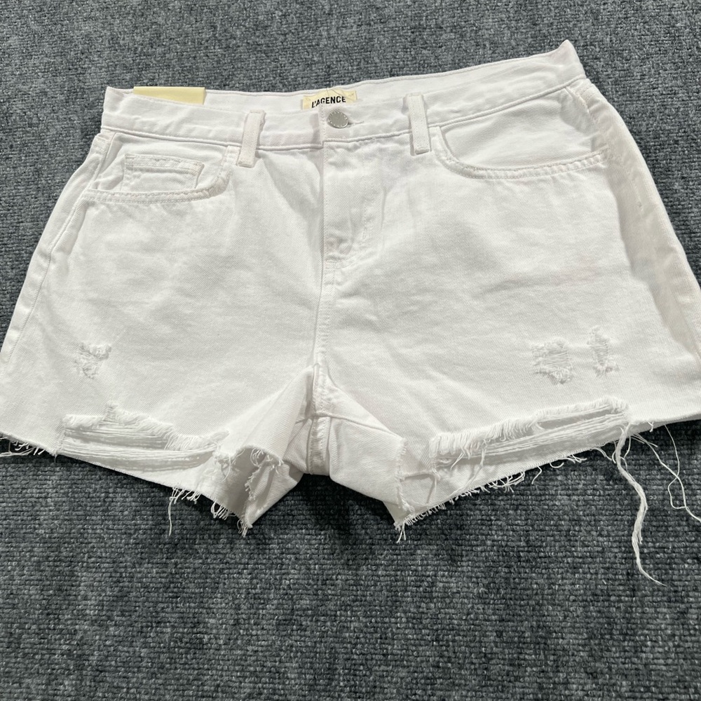 L'AGENCE White Distressed Jean Shorts AUDREY mid rise size 30